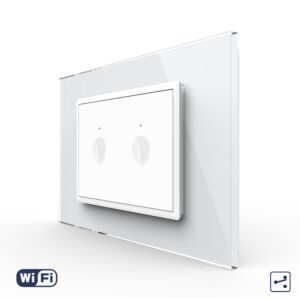 Intrerupator Dublu Cap Scara / Cruce Wi-Fi cu Touch LIVOLO cu rama din sticla, standard italian – Serie Noua, Alb