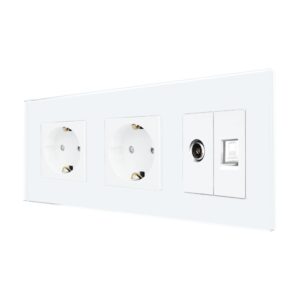 Priza Dubla Schuko + TV + Internet cu Rama Din Sticla LUXION