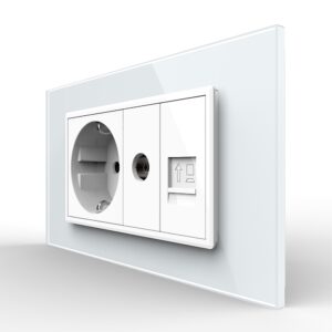 Priza Dubla Livolo cu Rama din Sticla 1 Priza Schuko+TV/internet, Standard Italian – Serie Noua