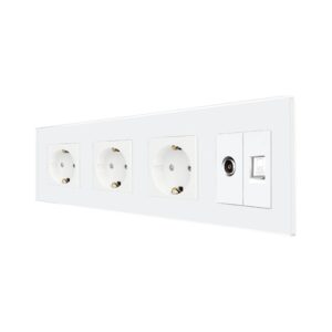 Priza Tripla Schuko + TV + Internet cu Rama Din Sticla LUXION