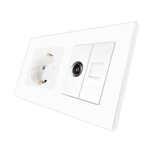 Priza Schuko + TV + Internet cu Rama Din Sticla LUXION