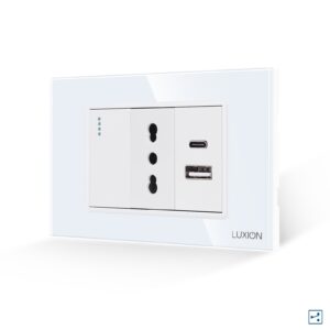 Intrerupator Simplu Cap Scara + Priza Ingusta si USB A+C cu Rama din Sticla LUXION, Standard Italian, 3M