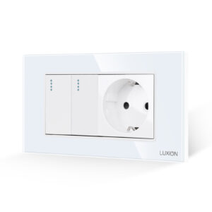 Intrerupator Dublu + Priza cu Rama din Sticla LUXION, Standard Italian, 4M