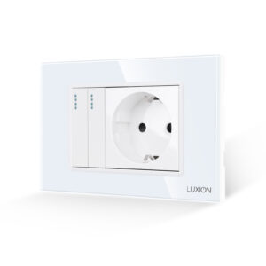 Intrerupator Dublu + Priza cu Rama din Sticla LUXION, Standard Italian, 3M