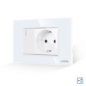 Intrerupator Simplu Cap Scara + Priza cu Rama din Sticla LUXION, Standard Italian, 3M