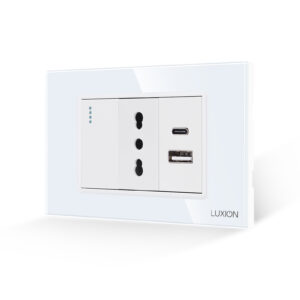 Intrerupator Simplu + Priza Ingusta si USB A+C cu Rama din Sticla LUXION, Standard Italian, 3M