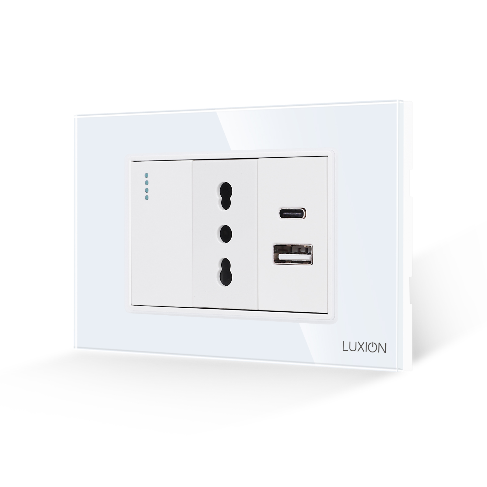 Intrerupator Simplu + Priza Ingusta si USB A+C cu Rama din Sticla LUXION, Standard Italian, 3M