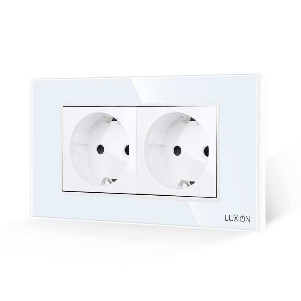 Priza Dubla cu Rama din Sticla LUXION, Standard Italian, 4M