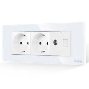 Priza Dubla Schuko + TV + Internet cu Rama din Sticla LUXION, Standard Italian, 6M