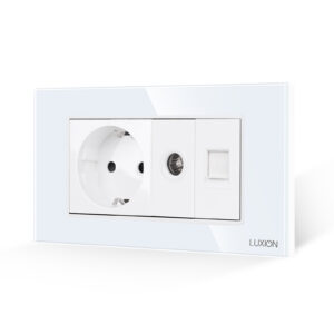Priza Schuko + TV + Internet cu Rama Din Sticla LUXION, Standard Italian, 4M