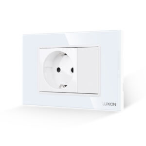 Priza Simpla si 1 Tasta Falsa cu Rama din Sticla LUXION, Standard Italian, 3M