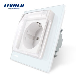 Priza simpla Livolo cu rama din sticla si capac de protectie rezistent la apa