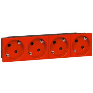 Priza multisuport 4x2p+T, orientare 45 grade, rosie Legrand Mosaic 077274