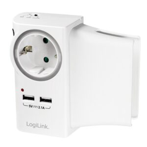 Priza 1 x Socket, USB charger 2-port, 5V / 2.1A, holder telefon, comutator on/off mod night, White, Logilink "PA0165"