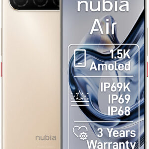 Smartphone ZTE Nubia Air 5G, 1.5K AMOLED, 256GB, 8GB RAM, Dual SIM, 50MP AI Camera, Titanium Desert