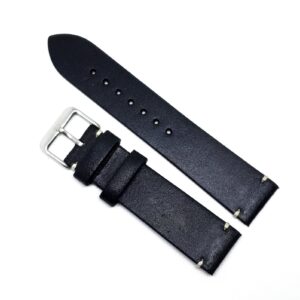 Curea Ceas „Vantage Obsidian” – Piele Naturală Neagră, Aspect Retro & Cusătură Crem (20mm - 22mm)