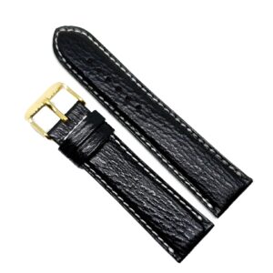 Curea Ceas „Shark Ocean” Fleurus – Piele Veritabilă de Rechin, Negru cu Cusătură Albă (18mm - 22mm)