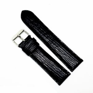 Curea Ceas „Shark Ocean” Fleurus – Piele Veritabilă de Rechin, Negru cu Cusătură Albă (20mm - 24mm)