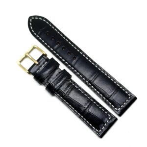 Curea Ceas „Fleurus Racing” – Piele Veritabilă de Vițel, Negru cu Cusătură Albă (20mm - 24mm)