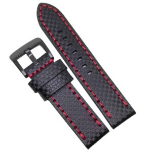 Curea Ceas „Stealth Carbon” H-CARBONR – Piele Naturală cu Imprimeu Carbon & Cusătură Roșie (22mm - 24mm)