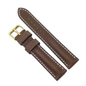 Curea Ceas „Fleurus Kraft Heritage” – Piele Robustă de Vițel, Maro cu Cusătură Albă (18mm - 24mm)