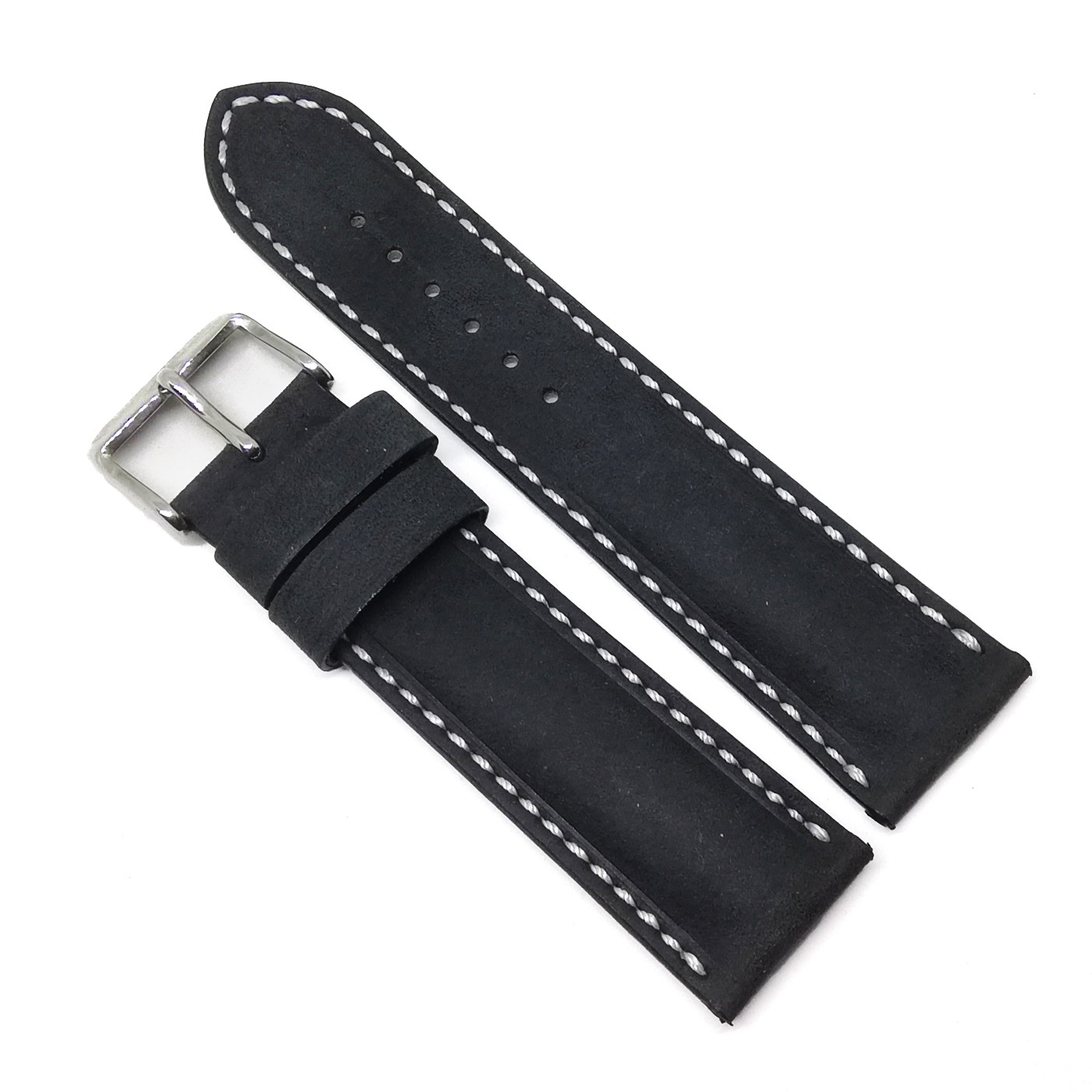 Curea Ceas „Fleurus Kraft” – Piele Robustă de Vițel, Negru Integral (18mm - 24mm)
