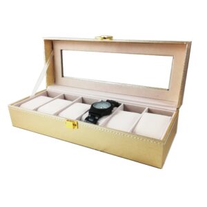Caseta pentru 6 Ceasuri Aurie din piele ecologica - WZ3709