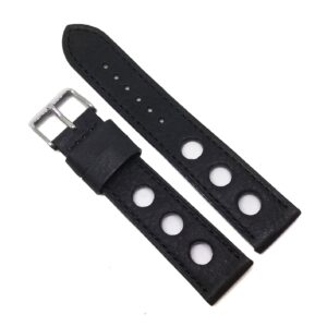 Curea Ceas „Fleurus Paris” – Piele Vițel Neagră, Design Perforat Rally (20mm)