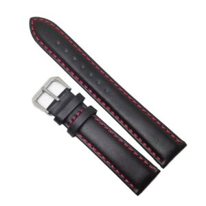 Curea Ceas Time Veranda – Piele Naturală, Neagră cu Cusătură Roșie (WZ3804)