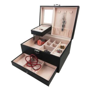 Caseta de bijuterii din piele ecologica -  Albastru / Rosu / Negru / Crem / Alb - Perfecta - WZ3924