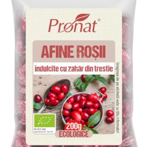 Afine rosii bio indulcite cu zahar din trestie, 200g Pronat