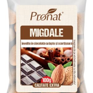 Migdale invelite in ciocolata cu lapte si scortisoara, 100g Pronat