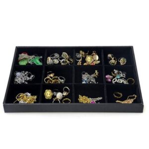 Expozor / Organizator Bijuterii din Catifea Negru / Gri -  23cm - 12 spatii - WZ1446