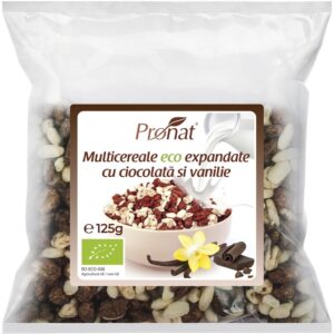 Pufarine bio din multicereale cu ciocolata si vanilie, 125g Pronat