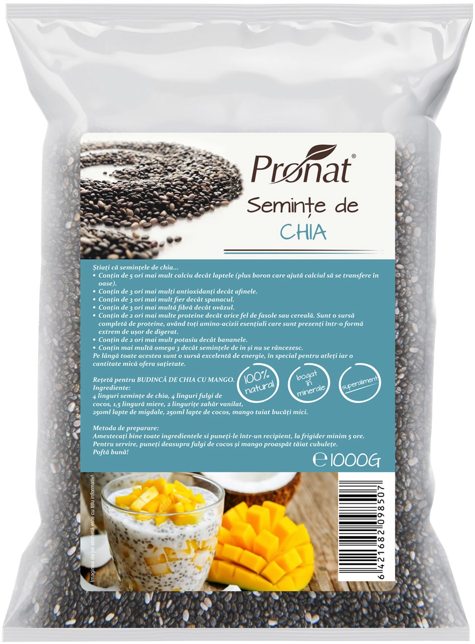 Seminte de chia, 1000g Pronat