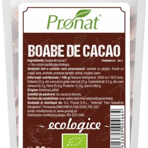 Boabe de cacao raw, bio, 50g Pronat