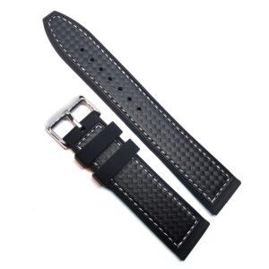 Curea Ceas „Carbon Tech” 4S15 – Silicon cu Textură Carbon și Cusătură Albă (20mm - 22mm)
