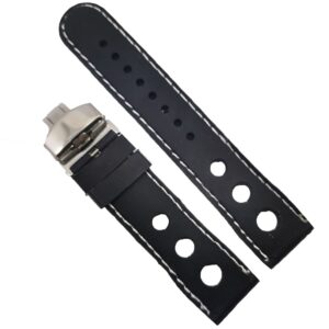 Curea Silicon cu Deployant Neagra Cusatura Alba 22mm WZ1583