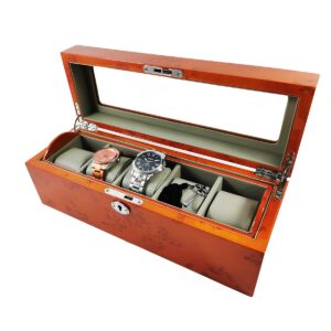 ⌚ Cutie Depozitare 5 Ceasuri din Lemn | Culoare Orange| Model CH33 ⌚