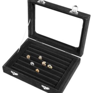 Cutie depozitare inele butoni cercei, mica  Gri  Negru