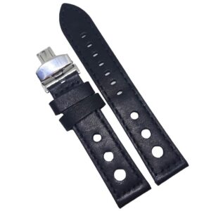 Curea de ceas Peyton Neagra din piele naturala cu gaurele 20mm, 22mm, 24mm - WZ4220D