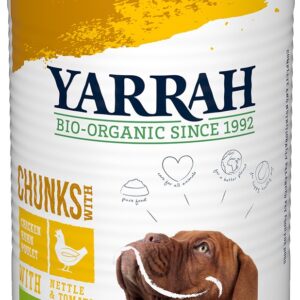 Hrana umeda bio pentru caini, bucati de pui in sos, 405g Yarrah