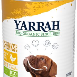 Hrana umeda bio pentru caini, bucati de pui in sos, 820g Yarrah