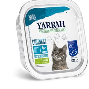 Hrana umeda bio pentru pisici cu carne de pui, peste si spirulina, 100g Yarrah