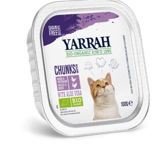 Hrana umeda bio pentru pisici cu carne de pui, curcan si aloe vera, 100g Yarrah