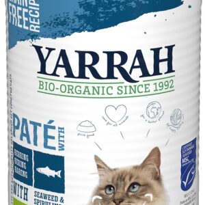 Hrana umeda bio pentru pisici, pate cu peste, alge si spirulina, 400g Yarrah