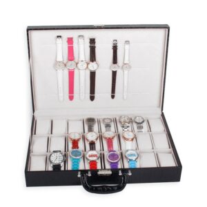 Servieta Piele Ecologica Neagra pentru depozitare si organizare 36 ceasuri