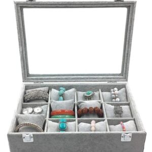 Caseta Gri / Neagra pentru prezentare ceasuri si bijuterii cu 12 spatii WZ4588