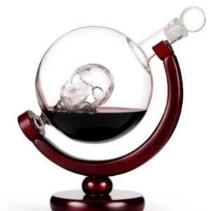 Sticla-decantor Cap de Mort cu suport din lemn