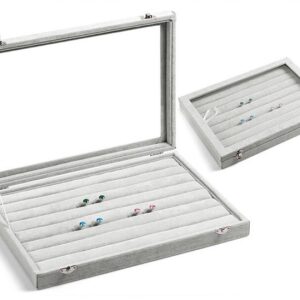 Cutie Cu Geam Pentru Organizare Si Expunere Inele Din Catifea Gri